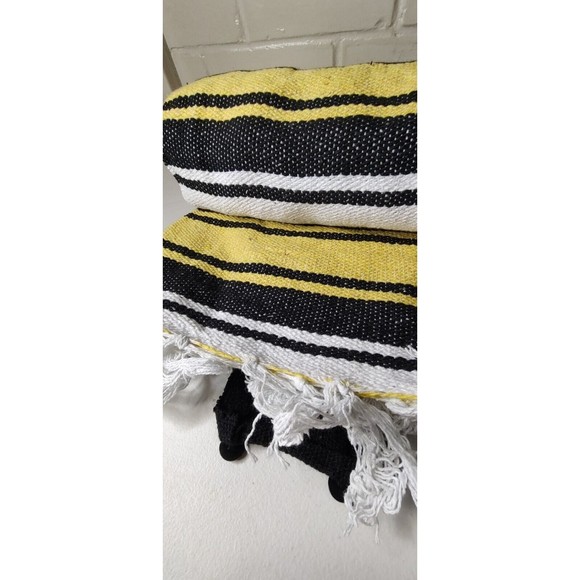 Yoga Blanket Mexican Throw Vintage Style Yellow White Black Stripes 51" x 75" - Picture 5 of 7
